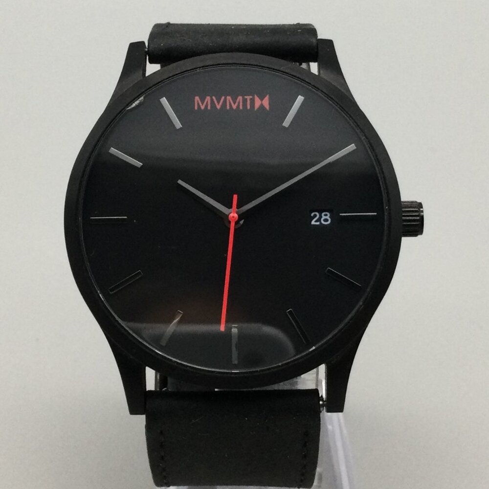 MVMT Classic Watch 45mm Men Black Stainless Steel Date Leather Band New Battery